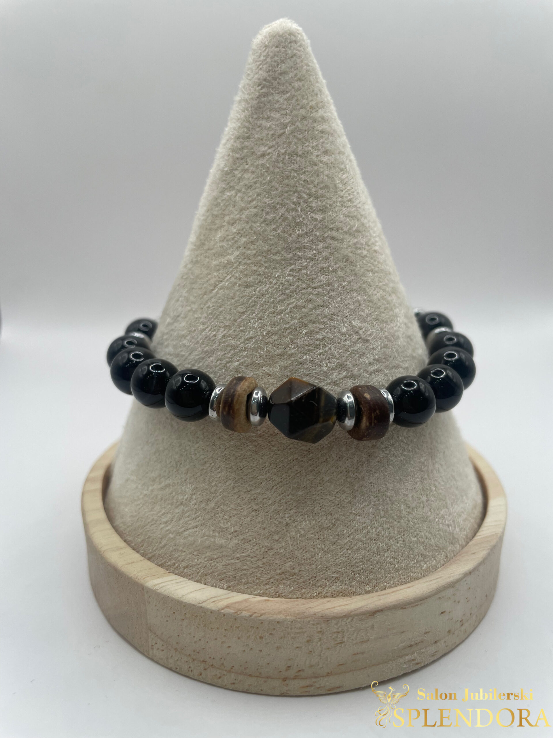 Bransoletka tygrysie oko, onyks, hematyt